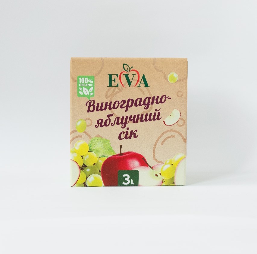 Виноградно-яблучний сік, відновлений, освітлений, пастеризований, ТОВ "ЄВА 2020", 3л